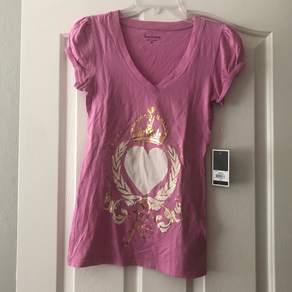 NWT Juicy Couture XS Pink T Shirt Crown Regal